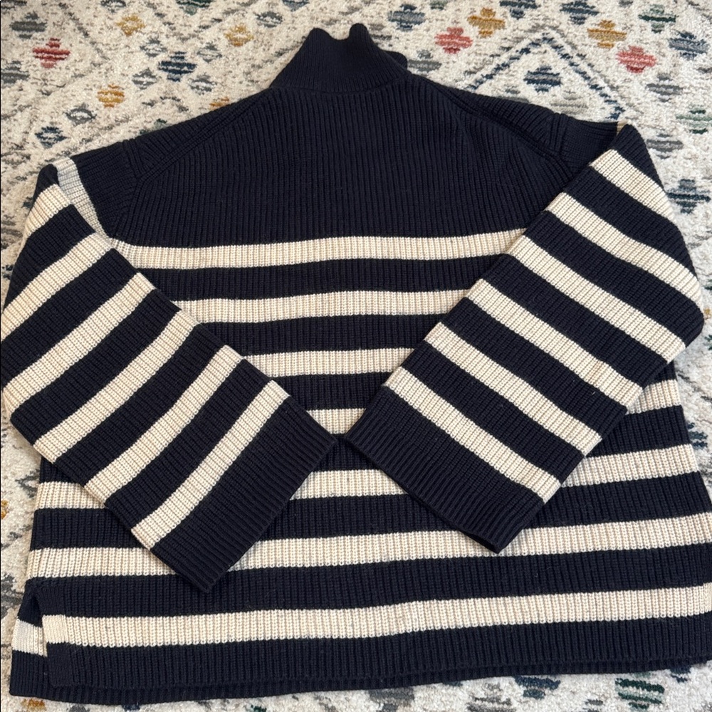 & Other Stories Striped Half Zip Sweater Wool Blend Navy Cream Stockholm Atelier - Picture 7 of 7